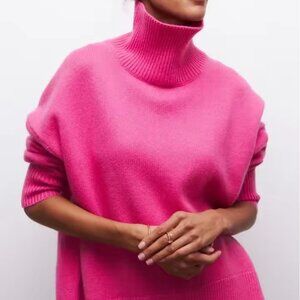 Women Turtleneck Sweater Oversize Long Sleeve Top Autumn Casual Loose Jumper